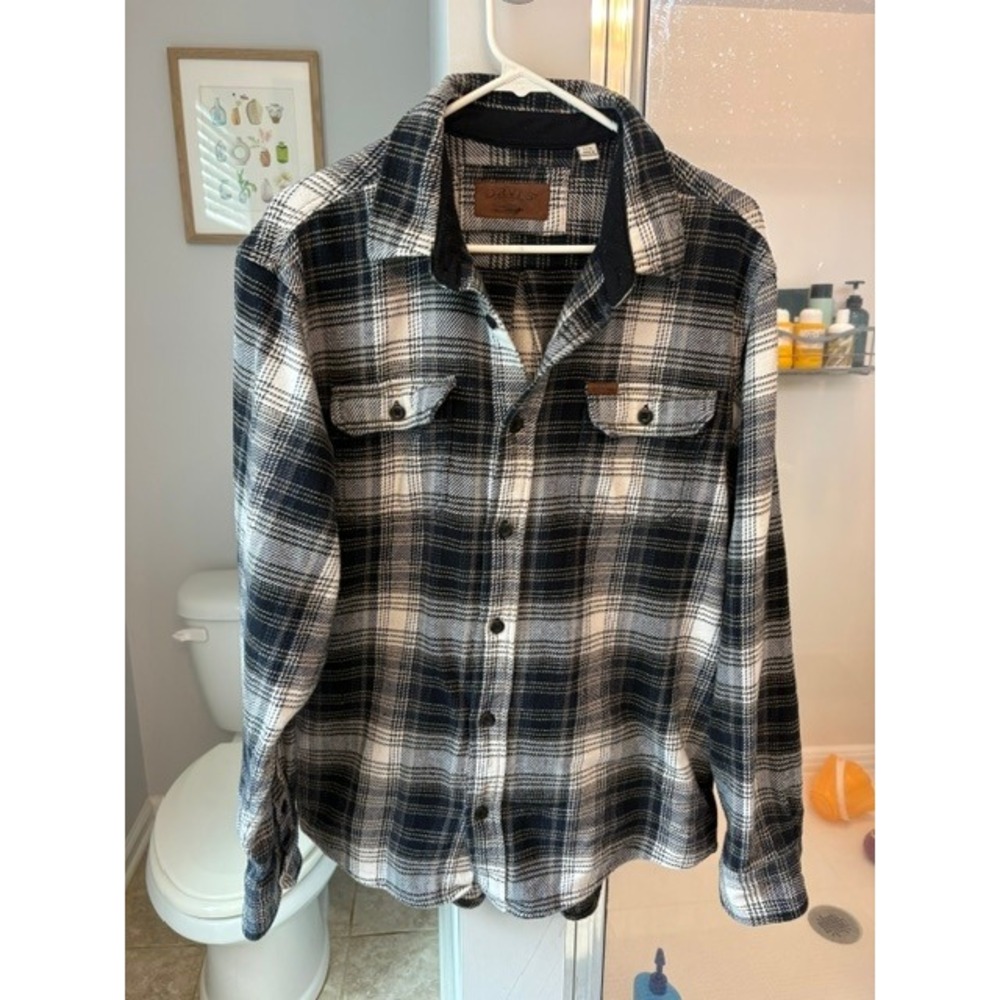 Orvis Men's Large Plaid Flannel Shirt Jacket Heavyweight Cotton Button‎ Front